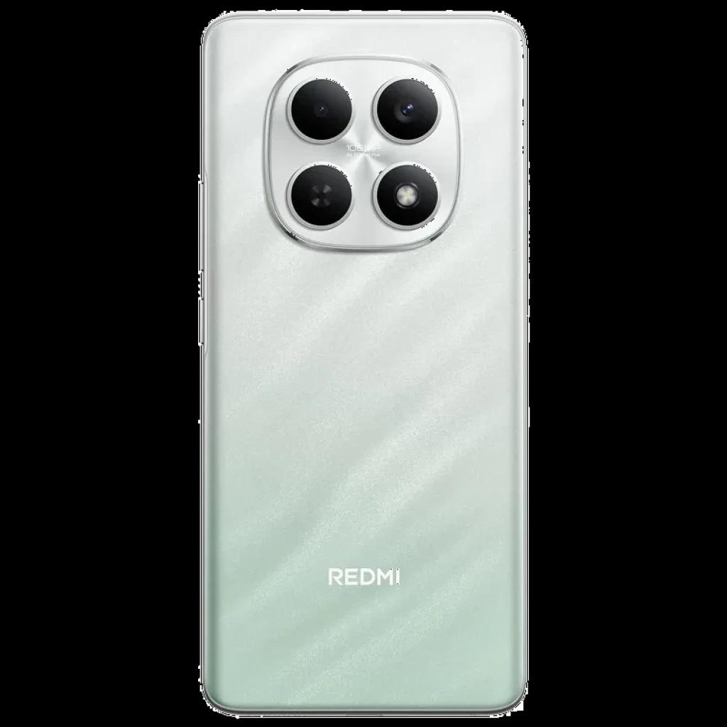 Xiaomi Redmi Note 15 4G verde com traseira perolada, módulo quadrado com quatro câmeras grandes, logotipo Redmi centralizado e acabamento brilhante elegante