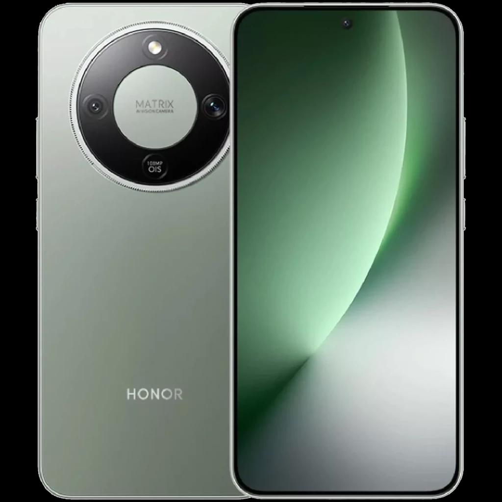 Honor Magic8 Lite 5G verde com ecrã 6,79, câmara traseira circular Matrix, bordas finas, furo central para selfie, 8 GB RAM e 256 GB de armazenamento