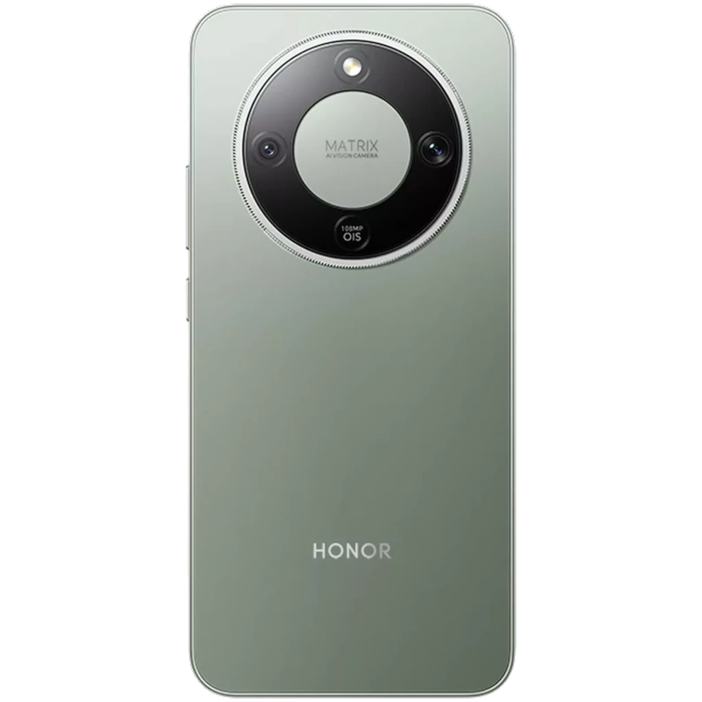Lateral do Honor Magic8 Lite 5G verde, perfil fino com botões de volume e energia, módulo de câmara saliente; ecrã 6,79, 8 GB RAM, 256 GB, refrigeração