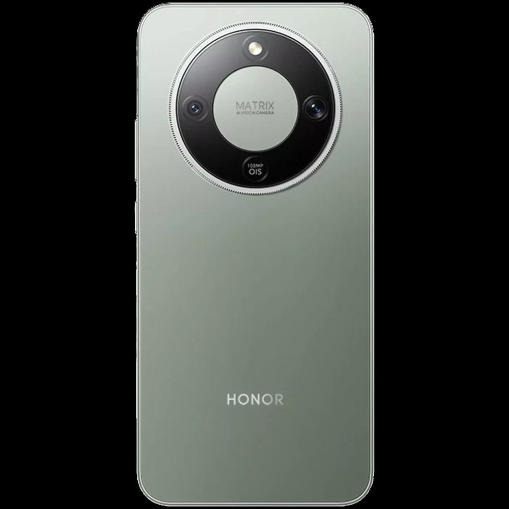 Lateral do Honor Magic8 Lite 5G verde, perfil fino com botões de volume e energia, módulo de câmara saliente; ecrã 6,79, 8 GB RAM, 256 GB, refrigeração