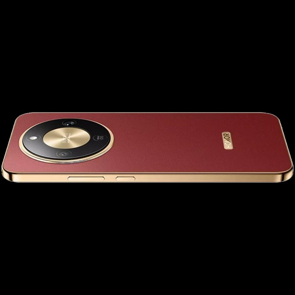 Borda superior dourada do Honor Magic8 Lite 5G com acabamento metálico, microfuros para áudio e design plano elegante, destaque para construção premium