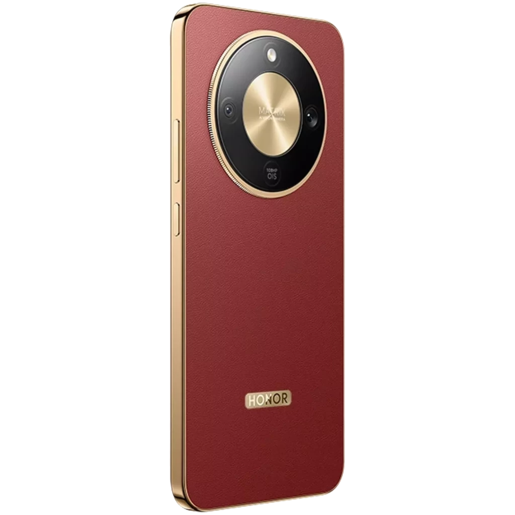 Honor Magic8 Lite 5G em Reddish Brown com ecrã de 6,79 polegadas quase sem molduras, bordas douradas elegantes e furo central para câmara frontal