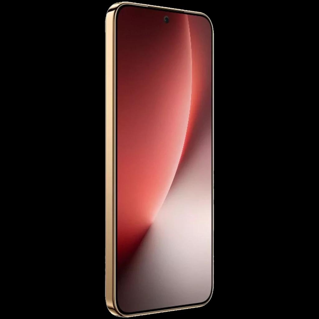 Smartphone fino cor Reddish Brown com moldura dourada, ecrã 6,79 quase sem bordas e câmara frontal central em furo