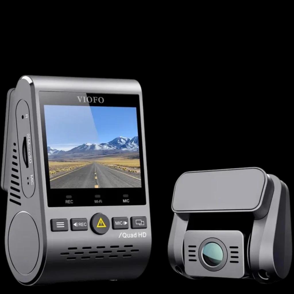 VIOFO A129 Plus Duo 2K Full HD, dashcam dual con pantalla LCD de 2 pulgadas, cámara frontal y trasera compactas, botones físicos y diseño en color gris