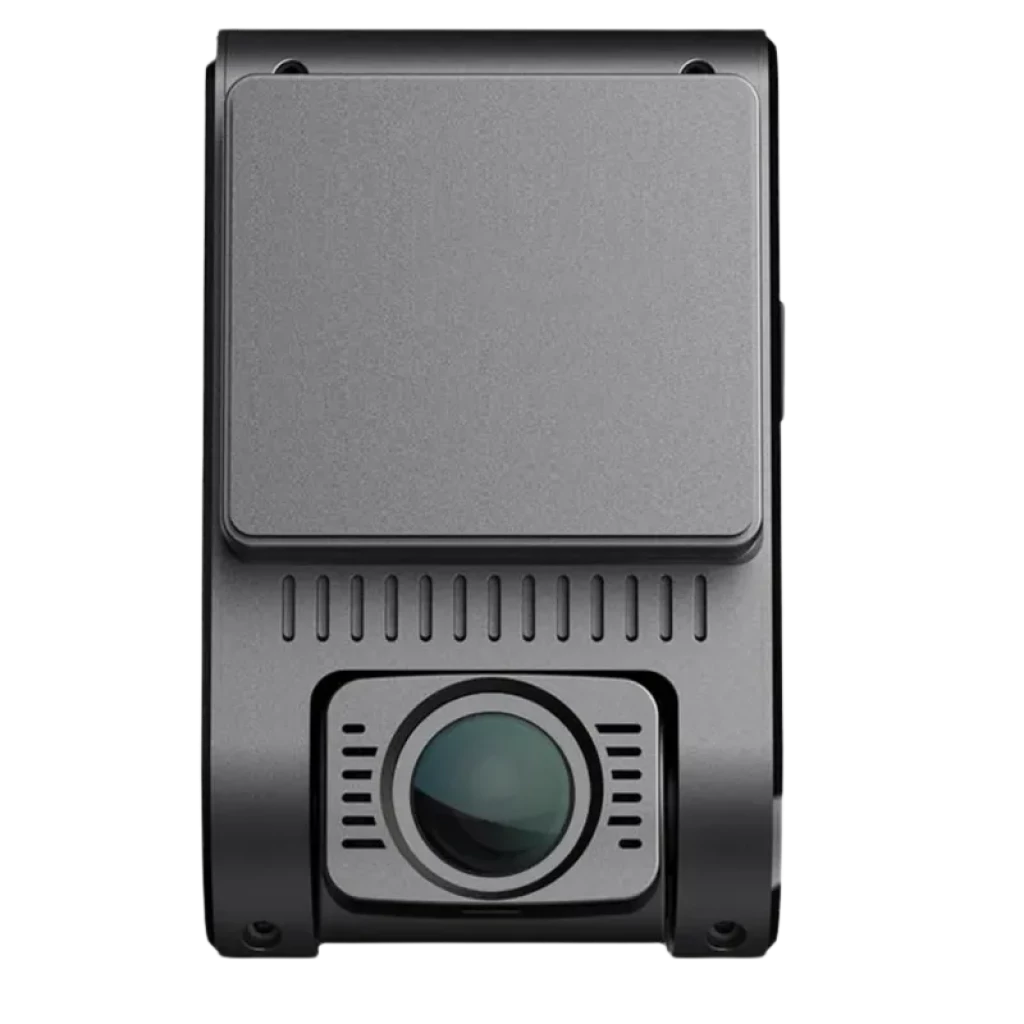 VIOFO A129 Plus Duo 2K Full HD dashcam frontal con lente gran angular y módulo adhesivo, cuerpo compacto gris y rejillas de ventilación, pantalla LCD 2