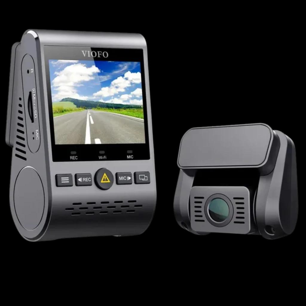 VIOFO A129 Pro Duo 4K UHD con cámara frontal y trasera, pantalla LCD, Wi‑Fi, GPS integrado y botones físicos en cuerpo compacto gris