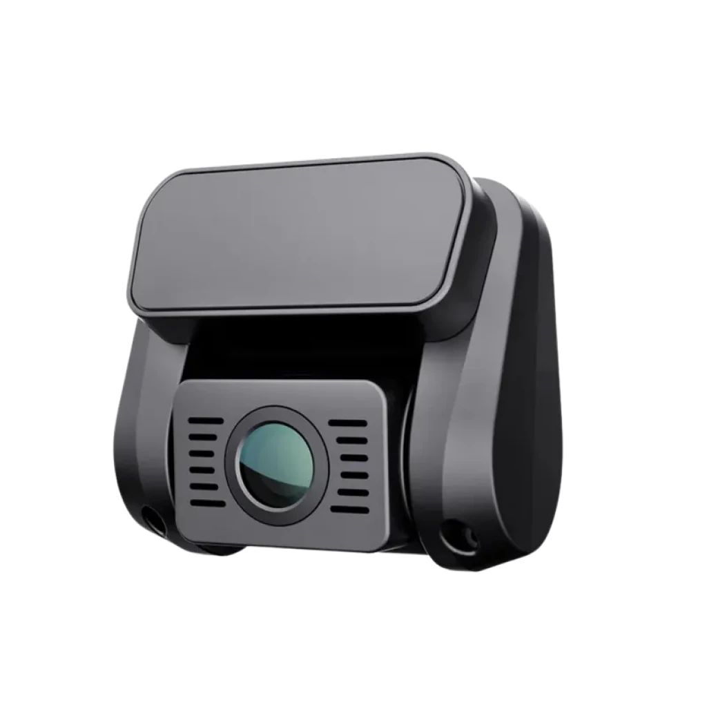 VIOFO A129 Pro Duo 4K UHD dashcam dual con lente gran angular, diseño compacto en negro, módulo frontal con ventilación y sensor prominente, Wi‑Fi y GPS