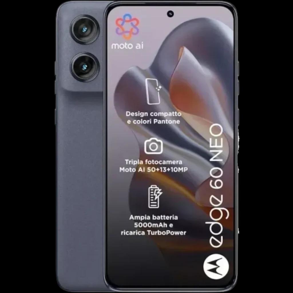 Motorola Edge 60 Neo 5G Azul Grisaille con triple cámara, pantalla pOLED HDR10+, agujero central, marcos delgados y Moto Buds con estuche blanco