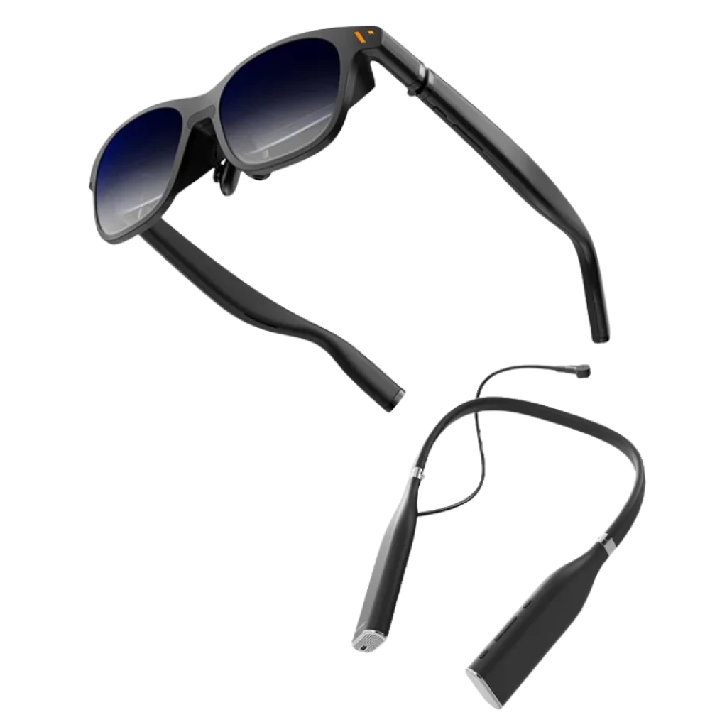 Viture Pro XR + Viture One Neckband Kit de lunettes à réalité augmentée + adaptateur pour lunettes : verres noirs avec monture légère et tour de cou modulaire avec câble