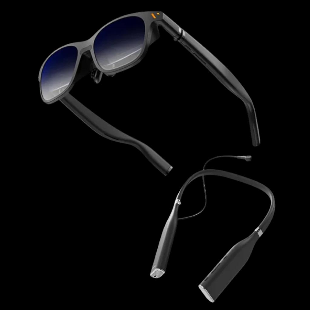 Viture Pro XR + Viture One Neckband Kit de lunettes à réalité augmentée + adaptateur pour lunettes : verres noirs avec monture légère et tour de cou modulaire avec câble