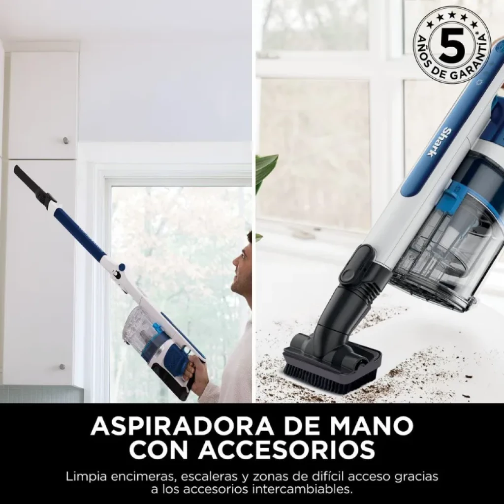 Aspirateur à main sans fil Shark PowerPro IZ380EU, réservoir 0,7 L, 181 W, jusqu'à 50 min. Comprend une brosse pour les tissus d'ameublement et les coins, design blanc et bleu