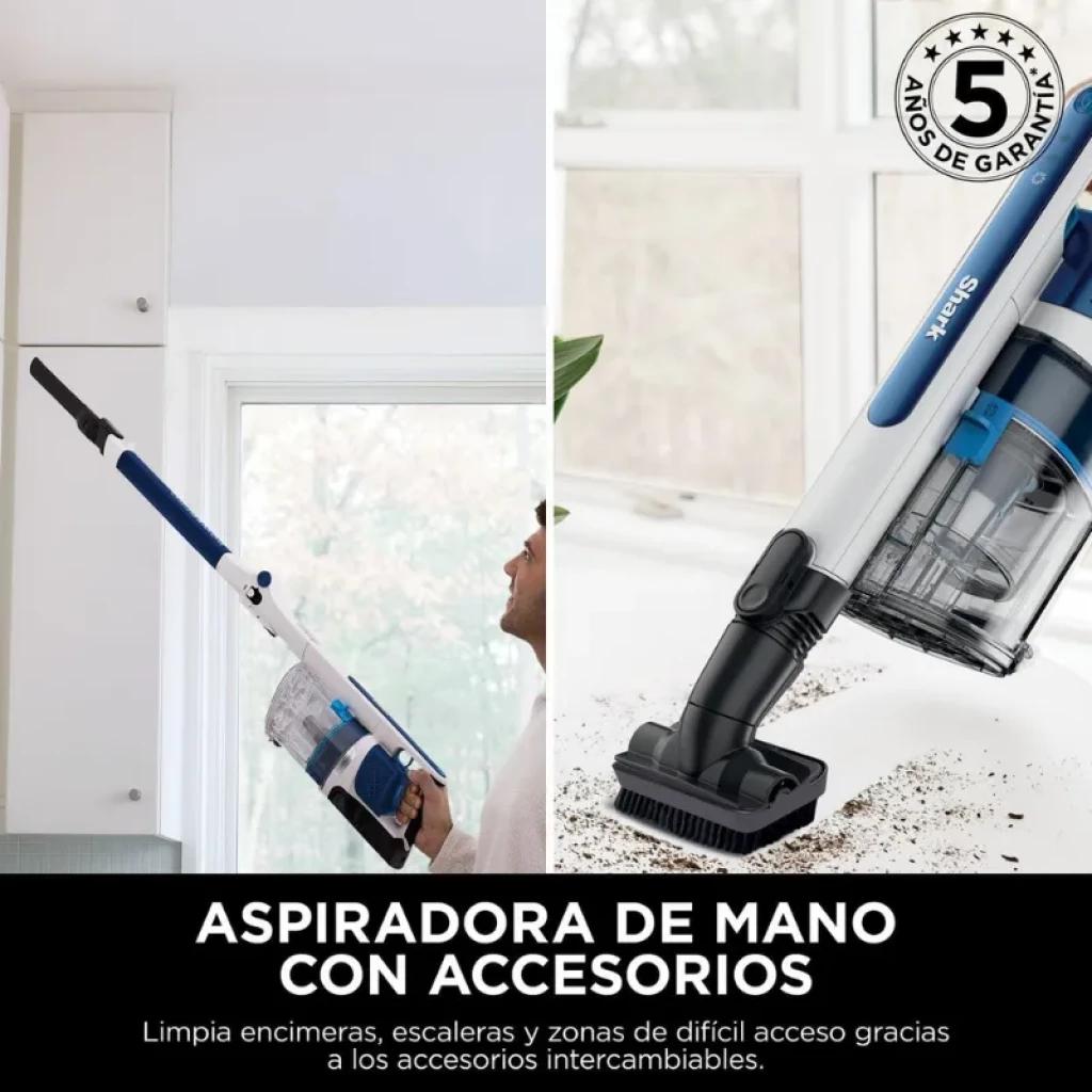 Aspirateur à main sans fil Shark PowerPro IZ380EU, réservoir 0,7 L, 181 W, jusqu'à 50 min. Comprend une brosse pour les tissus d'ameublement et les coins, design blanc et bleu