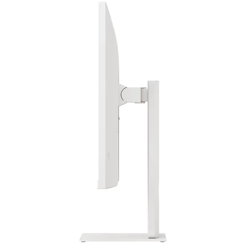 Perfil lateral del monitor LG 37U730SA-W blanco, 37 pulgadas 4K UHD IPS, diseño delgado con soporte ajustable y base rectangular estable
