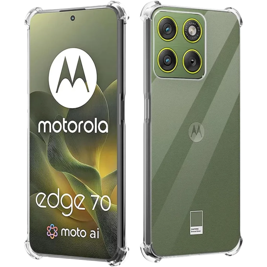 Capa de silicone transparente reforçada para Motorola Edge 70 com cantos protegidos, ajuste preciso, recortes para câmeras triplas e acabamento antiderrapante