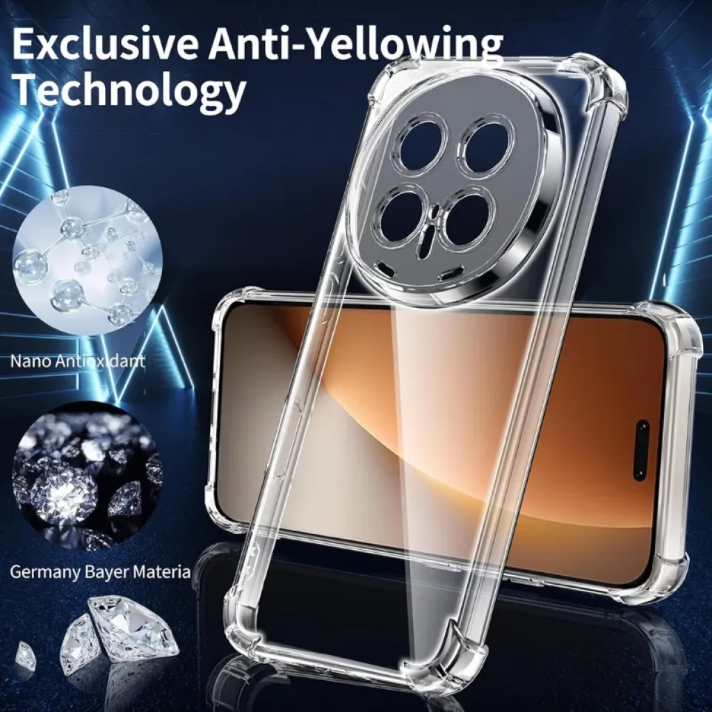 Capa de silicone transparente para Honor Magic 8 Pro, reforçada nos cantos, anti-amarelamento, material Bayer, recorte circular para câmeras e proteção