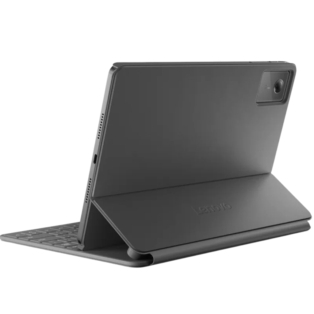 Tablet Lenovo Idea Tab gris con funda-teclado y Tab Pen, cámara trasera con módulo grande, pantalla 11 pulgadas, bordes delgados y diseño delgado elegante
