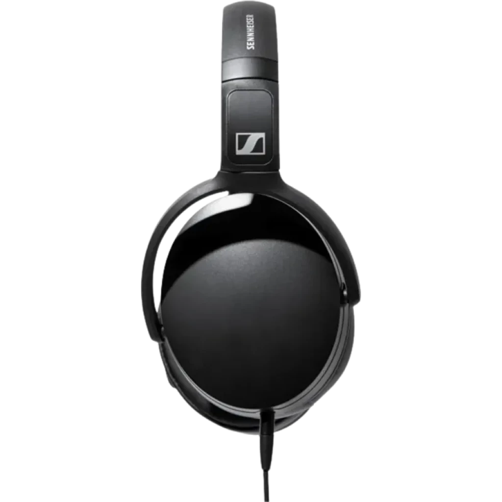 Auricular Sennheiser HD 400U negro, copa cerrada brillante con logo plateado, diadema acolchada y cable USB integrado para uso con dispositivos compatibles