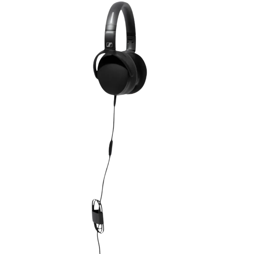Sennheiser HD 400U, auriculares de diadema cerrados en negro, copa acolchada, banda ajustable, cable trenzado con control en línea y conexión USB