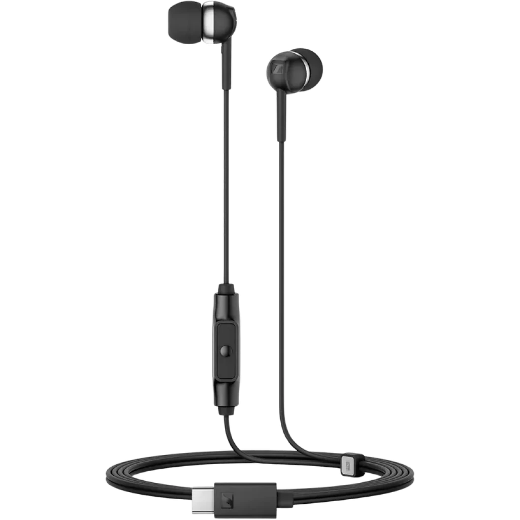 Sennheiser CX 80U auriculares in-ear negros con cable USB-C, cápsulas metálicas circulares, micrófono y control en línea, driver de 9,7 mm