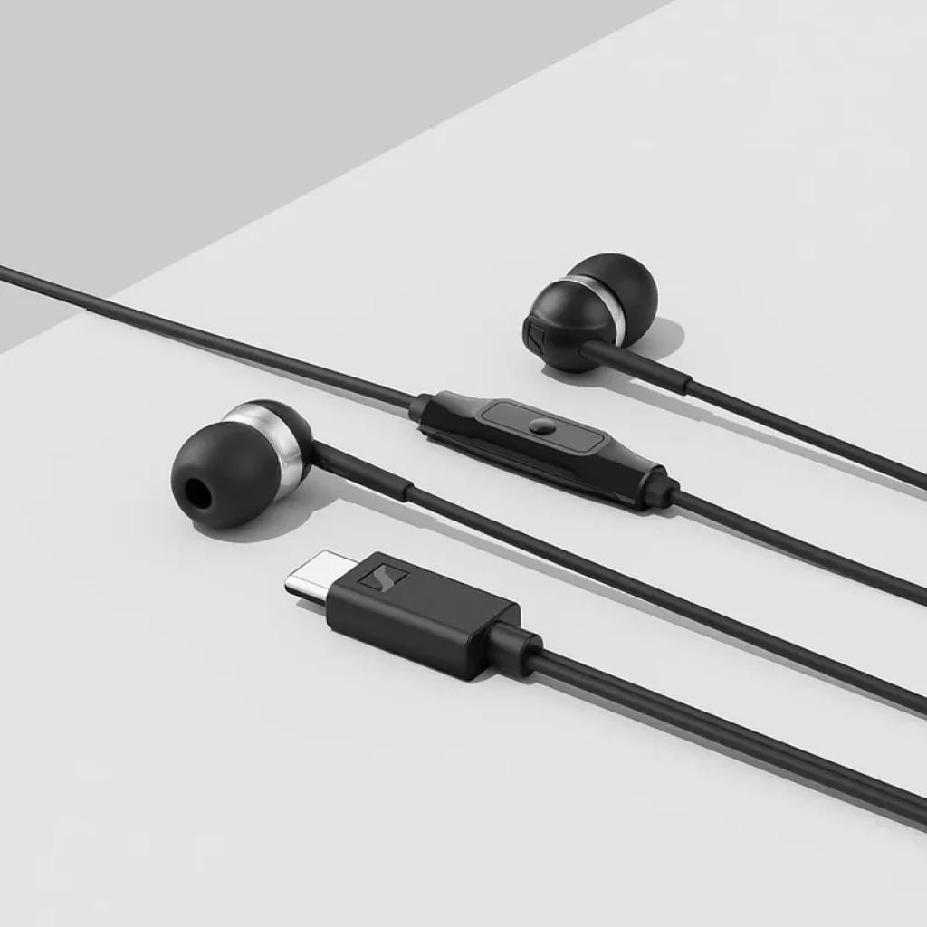Sennheiser CX 80U auriculares in-ear negros con cable USB-C, driver de 9,7 mm, control en línea con micrófono y almohadillas de silicona intercambiables