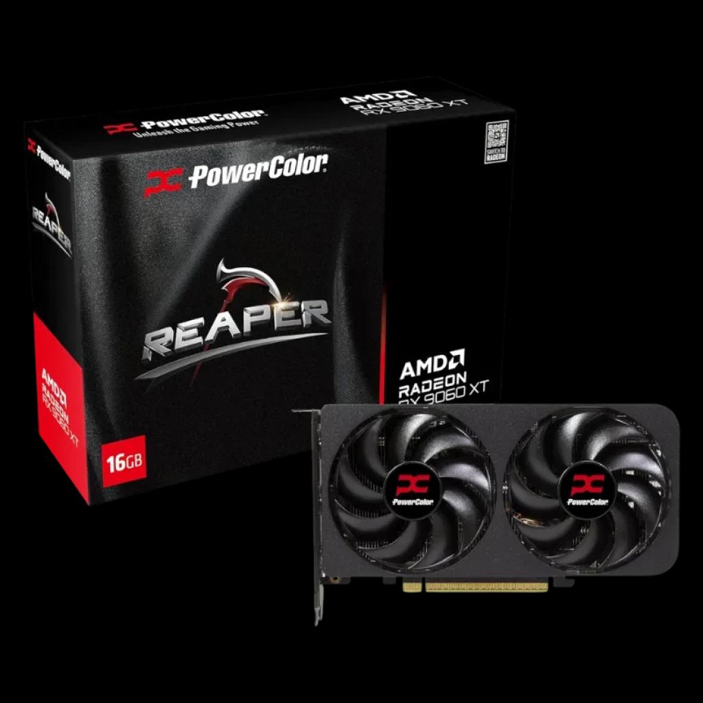 Vista frontal de la Powercolor Reaper RX 9060XT con doble ventilador de 87mm