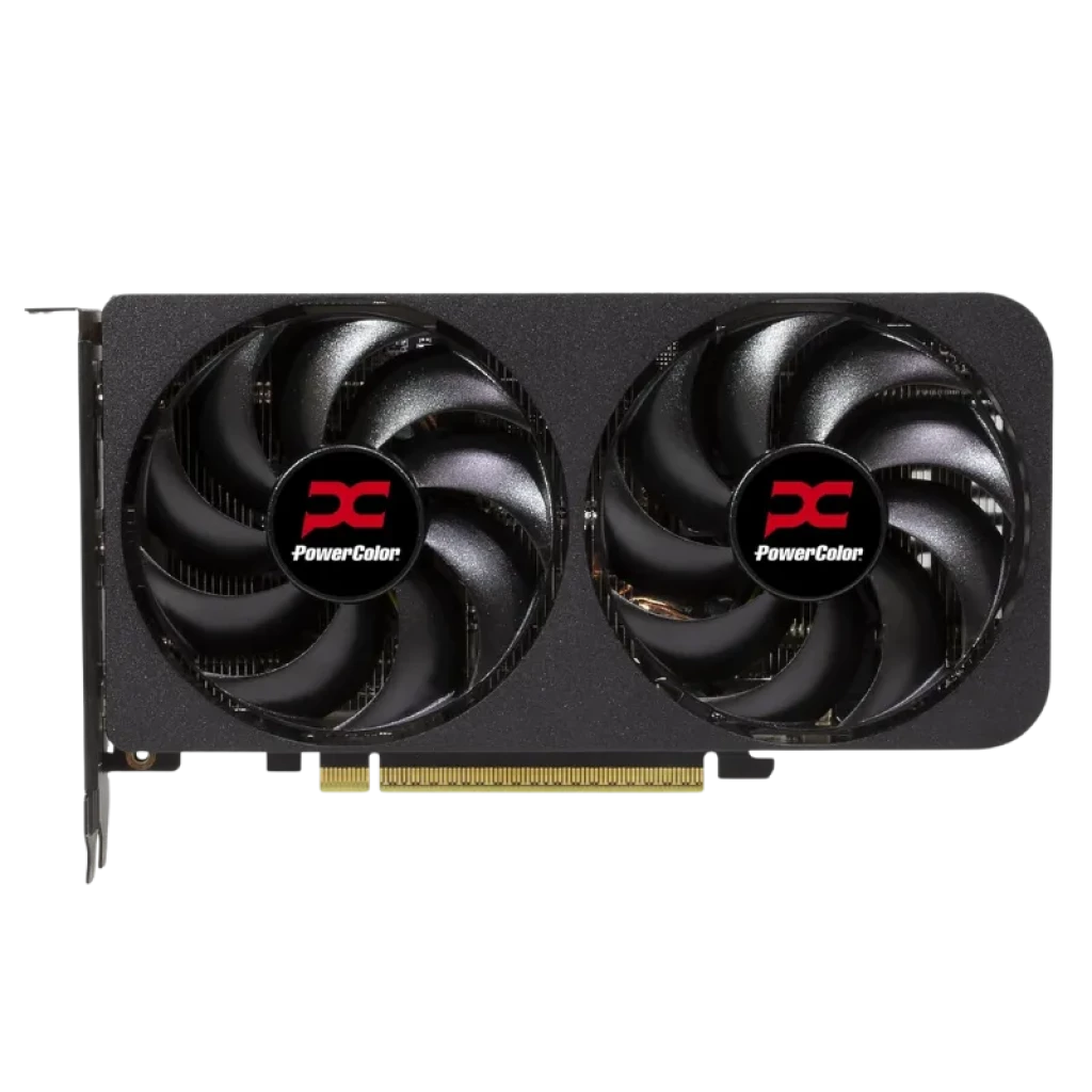 Vista frontal de la Powercolor Reaper RX 9060XT con doble ventilador de 87mm