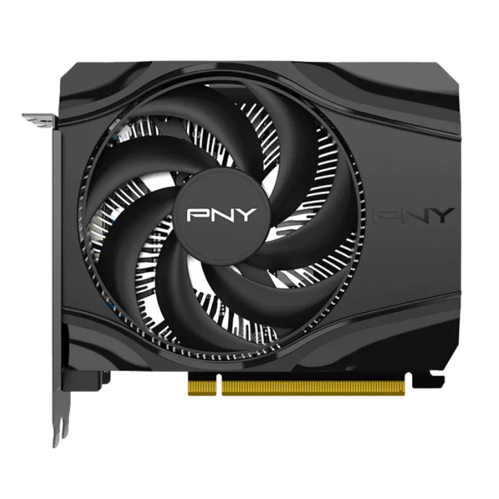 Parte frontal da PNY GeForce RTX 5060 Single Fan 8 GB com design compacto