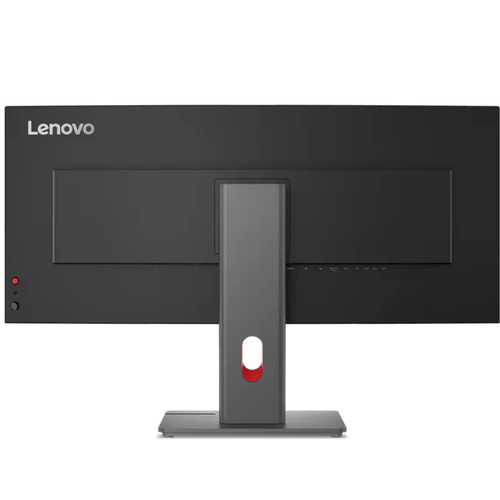 Monitor Lenovo ThinkVision P34WD-40 curvo de 34 pulgadas, panel IPS WQHD, 120Hz, diseño negro minimalista, soporte ajustable con pasacables rojo