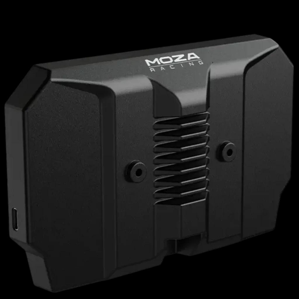 Moza Racing CM2 HD Dashboard de carreras con carcasa negra robusta, ventilación central con aletas, logo MOZA en la parte superior y puerto lateral USB-C