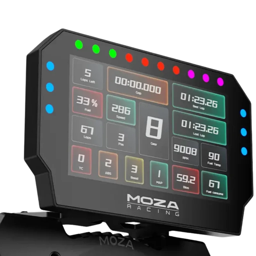 Moza Racing CM2 HD - Dashboard de carreras con pantalla a color, LEDs RGB superiores, datos en tiempo real, indicador de marcha y métricas de vueltas y RPM