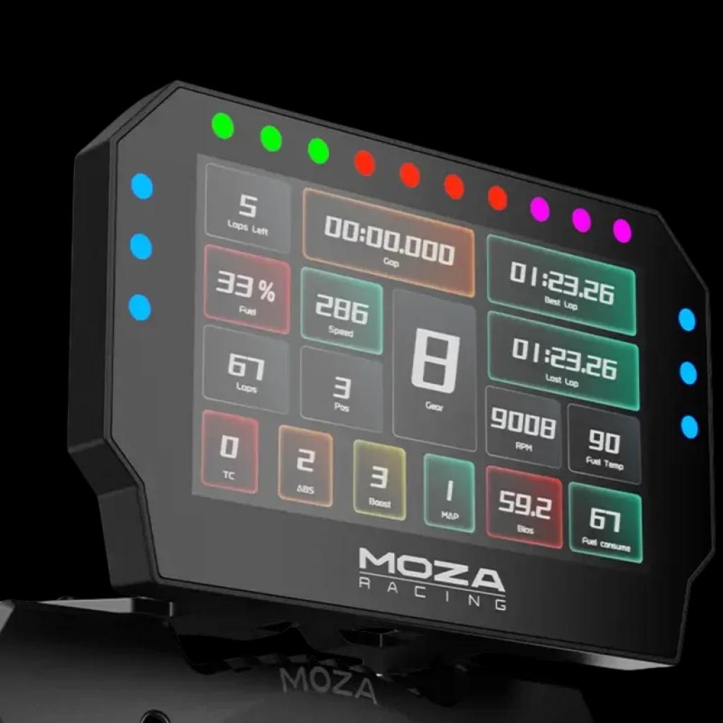Moza Racing CM2 HD - Dashboard de carreras con pantalla a color, LEDs RGB superiores, datos en tiempo real, indicador de marcha y métricas de vueltas y RPM