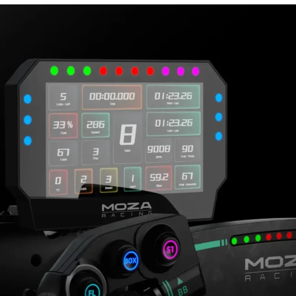 Moza Racing CM2 HD Dashboard de carreras con pantalla a color, indicadores LED multicolor, telemetría en tiempo real y montaje en volante simulador