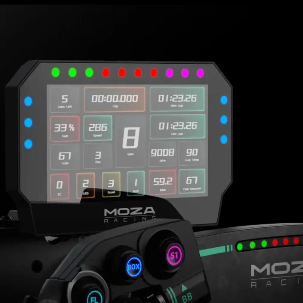 Moza Racing CM2 HD Dashboard de carreras con pantalla a color, indicadores LED multicolor, telemetría en tiempo real y montaje en volante simulador