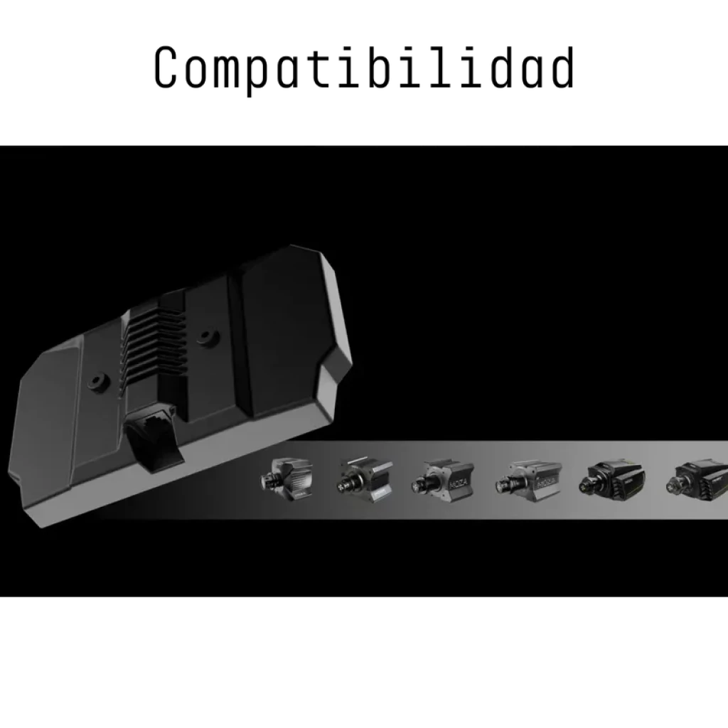 Moza Racing CM2 HD - Dashboard de carreras negro, compacto, con carcasa angular y ventilación central; módulo compatible con múltiples bases mostradas en