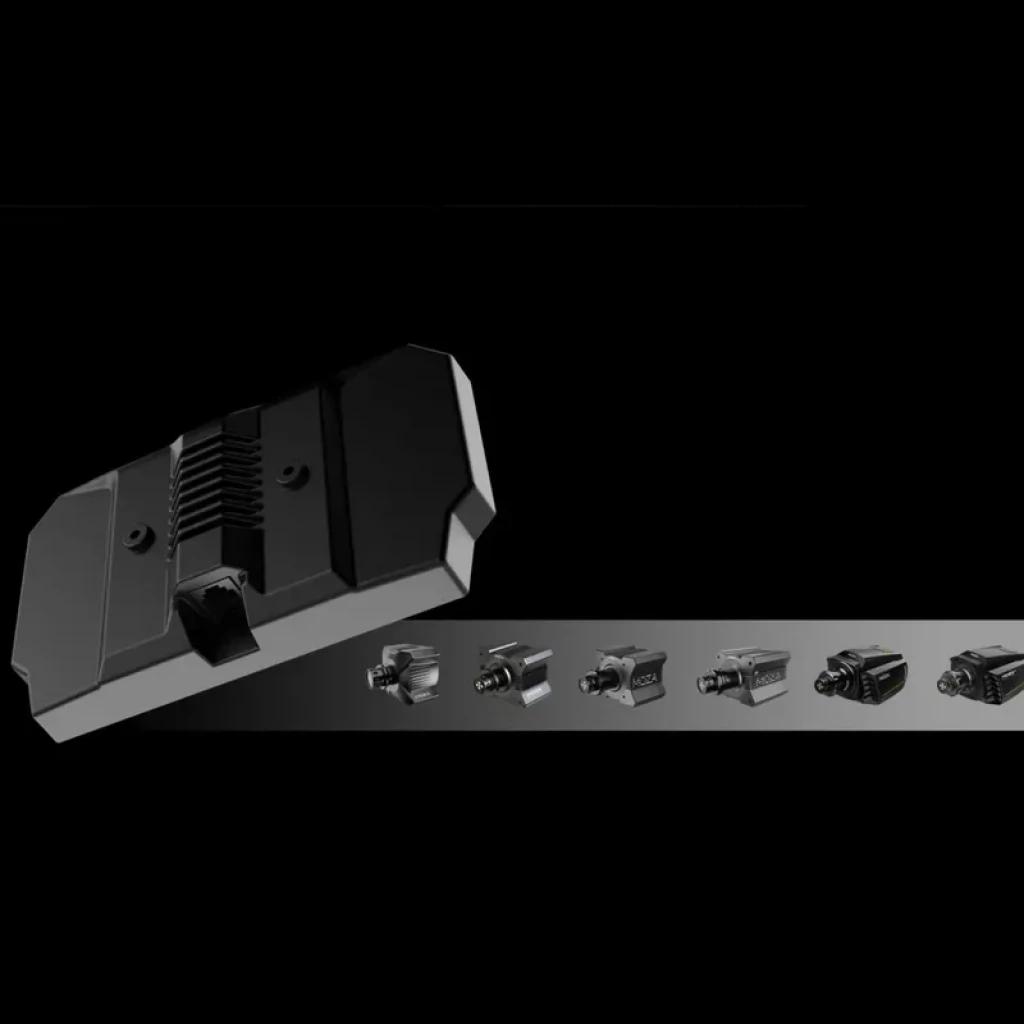 Moza Racing CM2 HD - Dashboard de carreras negro, compacto, con carcasa angular y ventilación central; módulo compatible con múltiples bases mostradas en