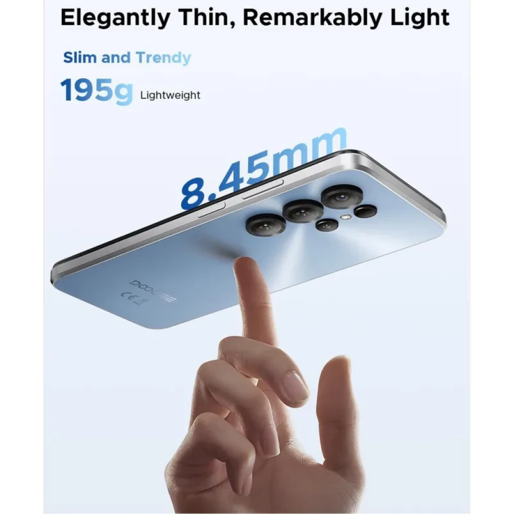 Doogee Note 56X PRO 128GB Prata com design ultrafino 8,45 mm, peso leve 195 g e módulo de câmeras traseiras múltiplas em destaque