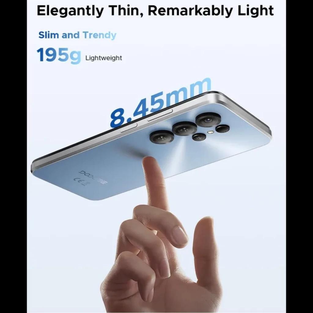 Doogee Note 56X PRO 128GB Prata com design ultrafino 8,45 mm, peso leve 195 g e módulo de câmeras traseiras múltiplas em destaque