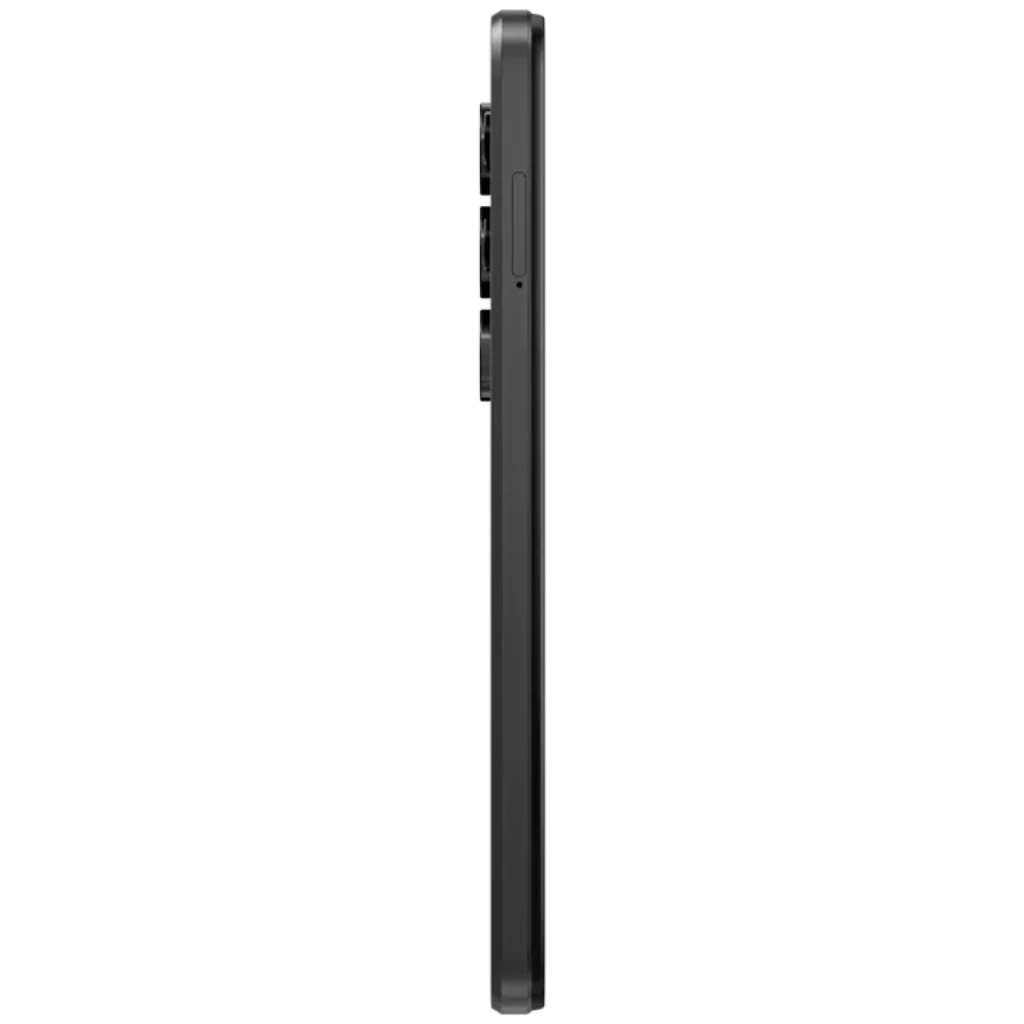 Lateral do Doogee Note 56X PRO Prata com perfil fino, acabamento fosco escuro e módulo de câmera saliente com botões bem integrados