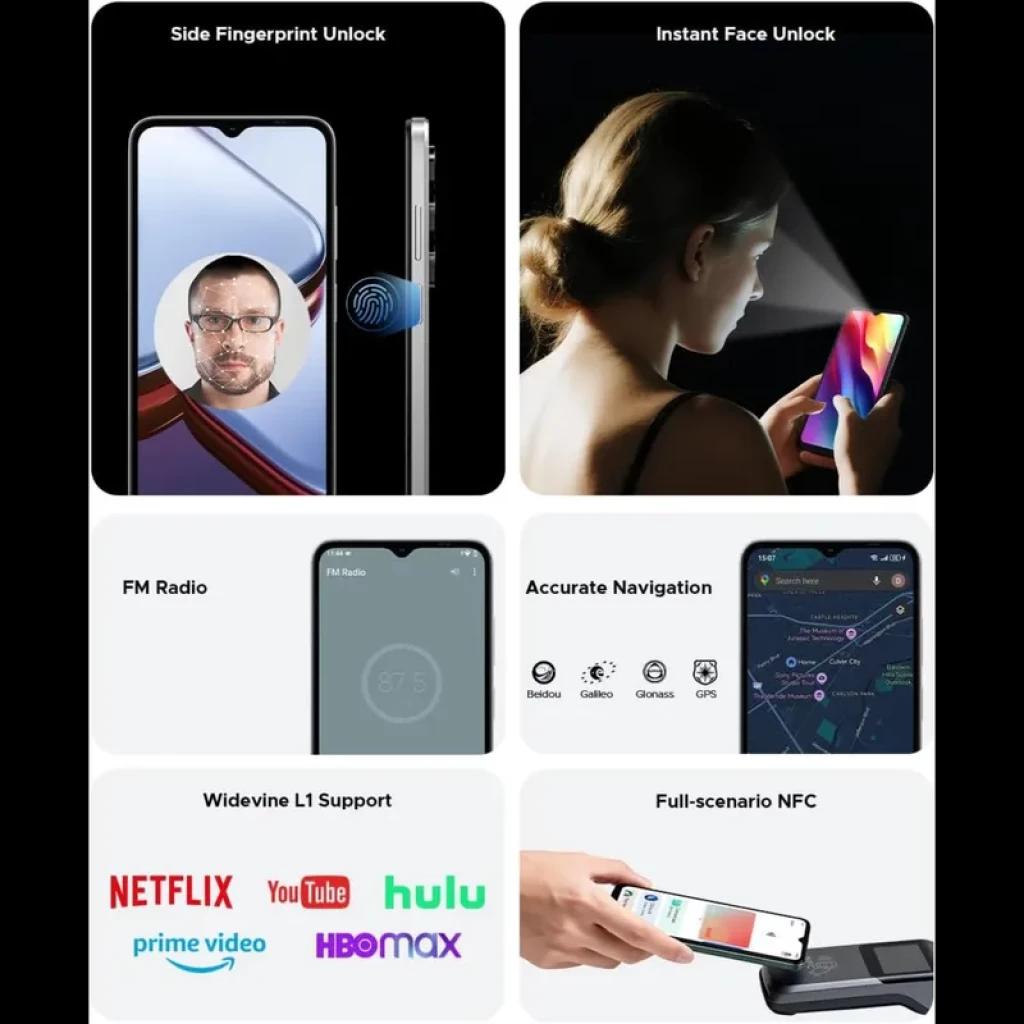 Doogee Note 56X PRO azul visto de perfil: corpo fino em preto, módulo de câmera traseira saliente com múltiplas lentes, botões laterais discretos