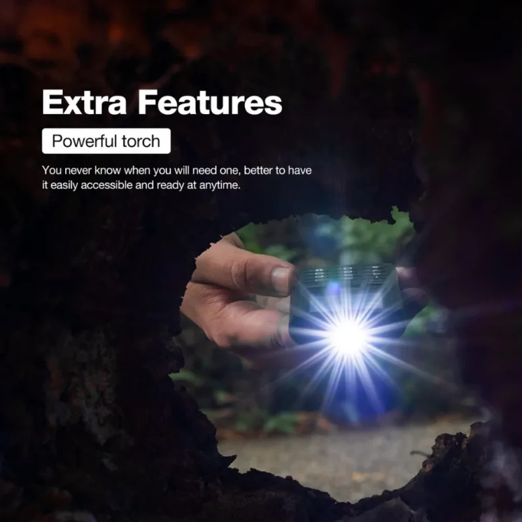 Linterna potente integrada del AGM M9, haz brillante en exteriores; útil y accesible, ideal para uso rudo y situaciones de baja luz