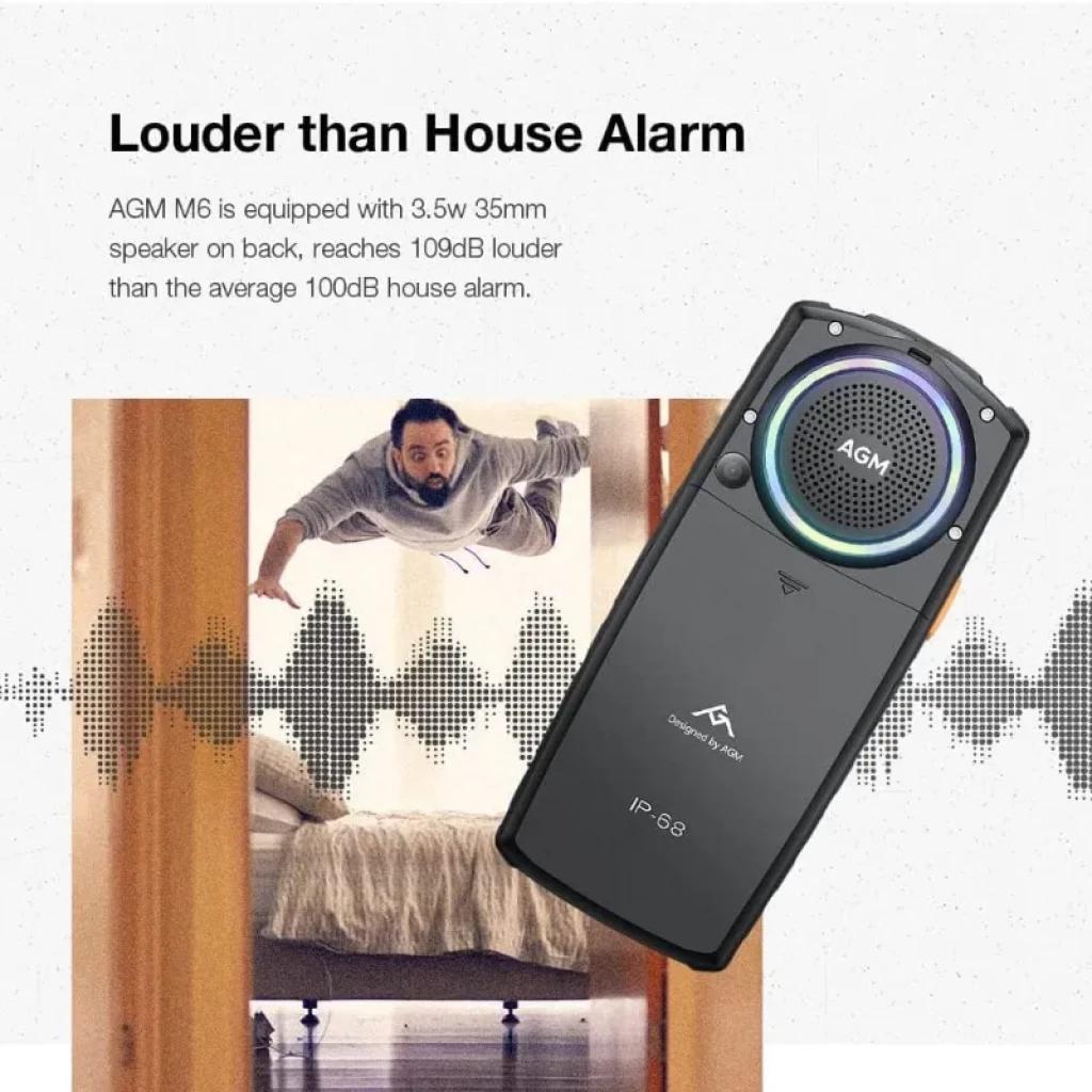 AGM M6, altifalante traseiro de 3,5 W com anel LED, design antiderrapante, corpo preto com certificação IP68