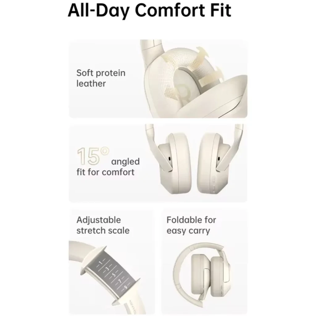 Black Shark V2 ANC Blanco – Auriculares de diadema con cuero proteico, copas a 15° para comodidad, diadema ajustable y diseño plegable para transporte