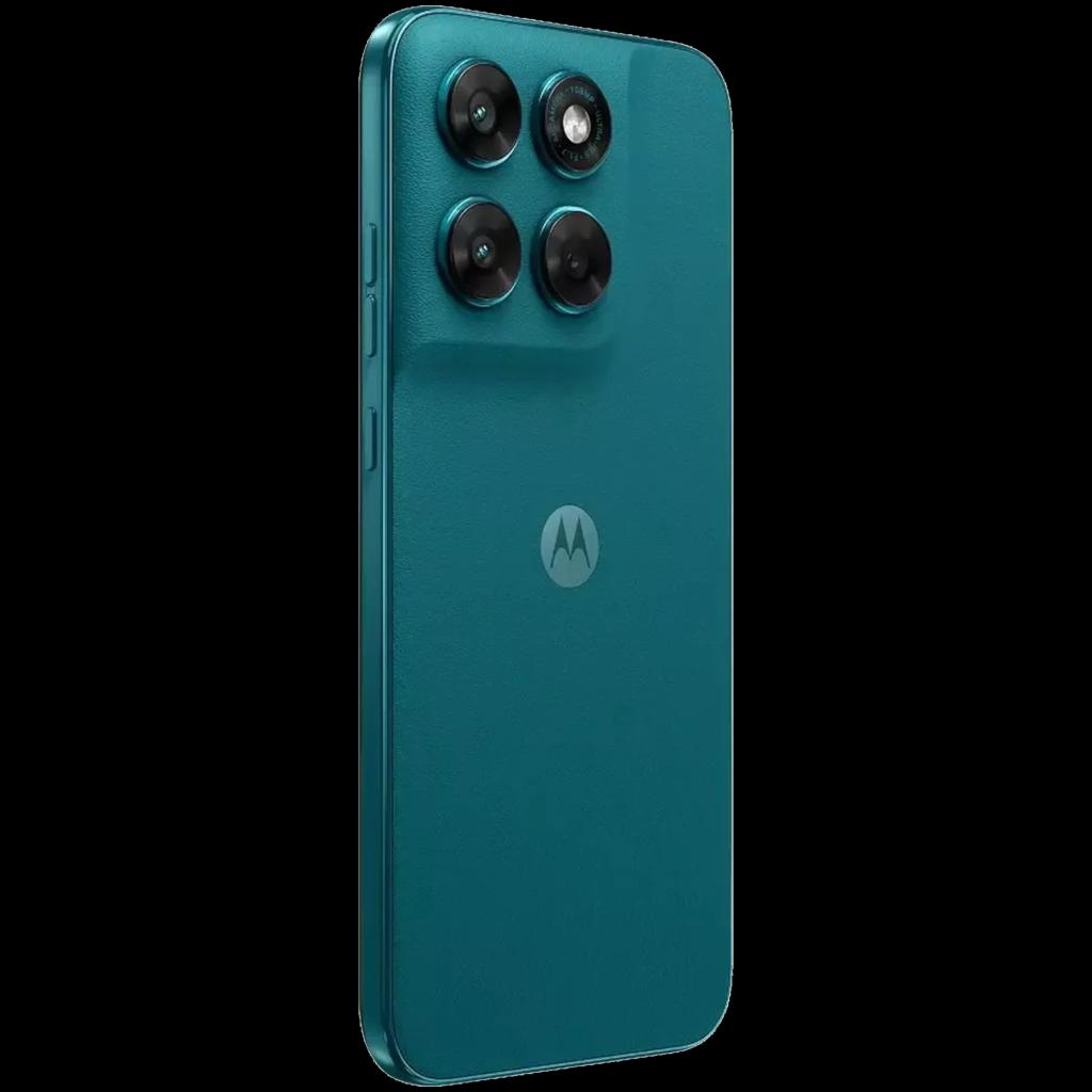 Motorola Moto G77 Shaded Spruce con pantalla Extreme AMOLED casi sin bordes, cámara frontal en orificio central y marco delgado en tono verde brillante