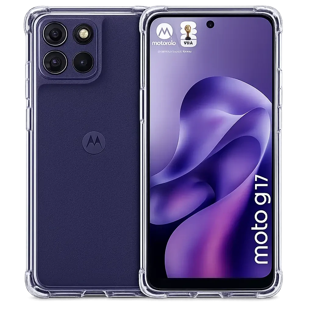 Funda de silicona Reinforced Motorola G17  transparente con esquinas reforzadas, protección antigolpes, bordes elevados y ajuste preciso para cámara y