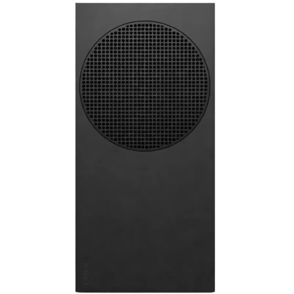 Consola Xbox Series S 1TB negra renovada en estado excelente, diseño compacto vertical con gran rejilla circular frontal y acabado mate elegante