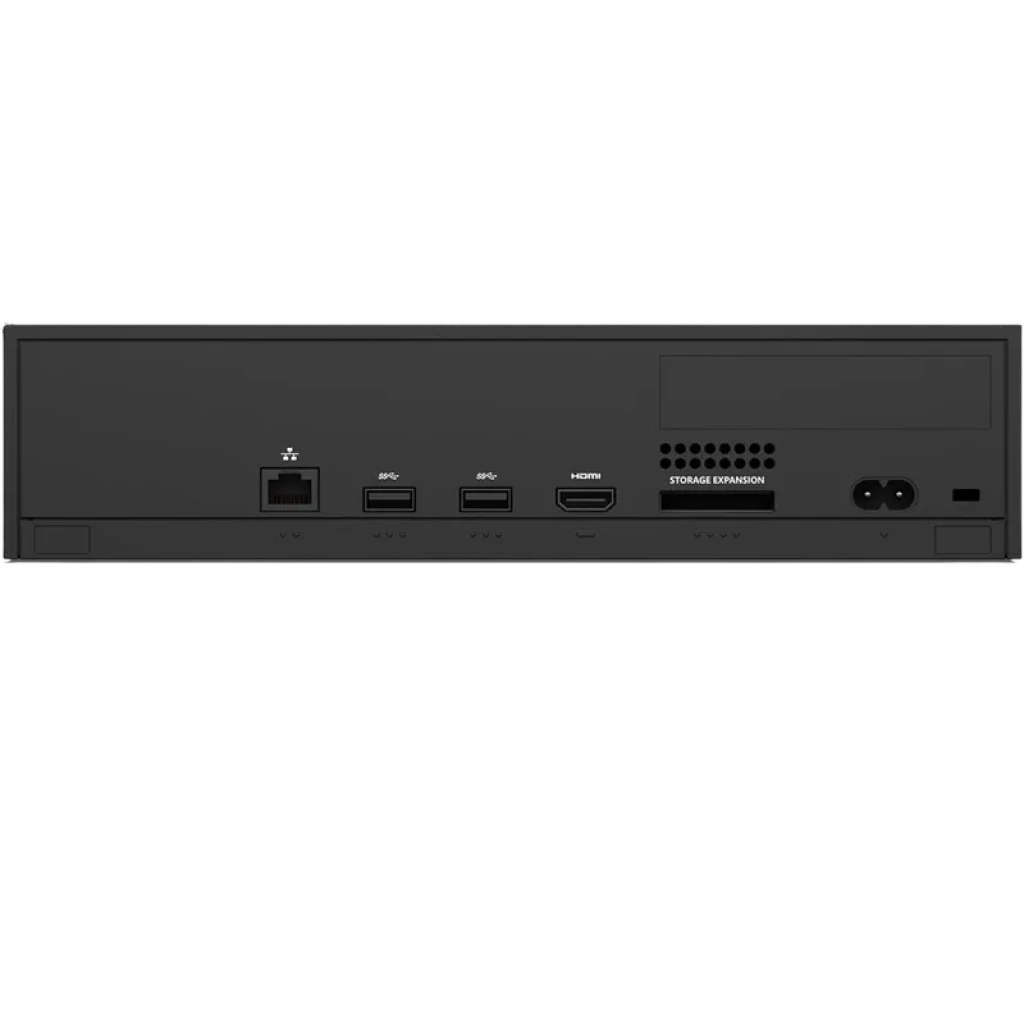 Parte trasera de Xbox Series S 1TB Negro Renovado: puertos HDMI, Ethernet, 2 USB, expansión de almacenamiento y entrada de corriente. Estado excelente