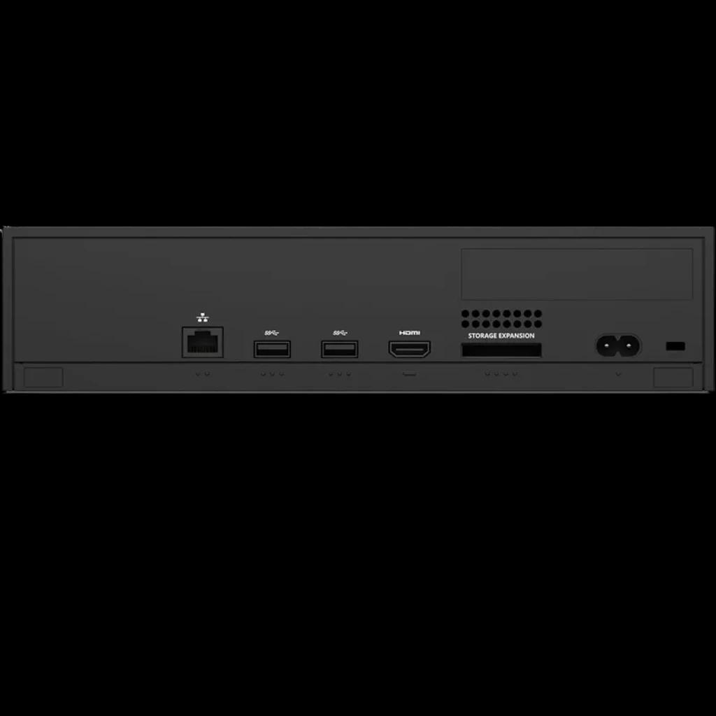 Parte trasera de Xbox Series S 1TB Negro Renovado: puertos HDMI, Ethernet, 2 USB, expansión de almacenamiento y entrada de corriente. Estado excelente