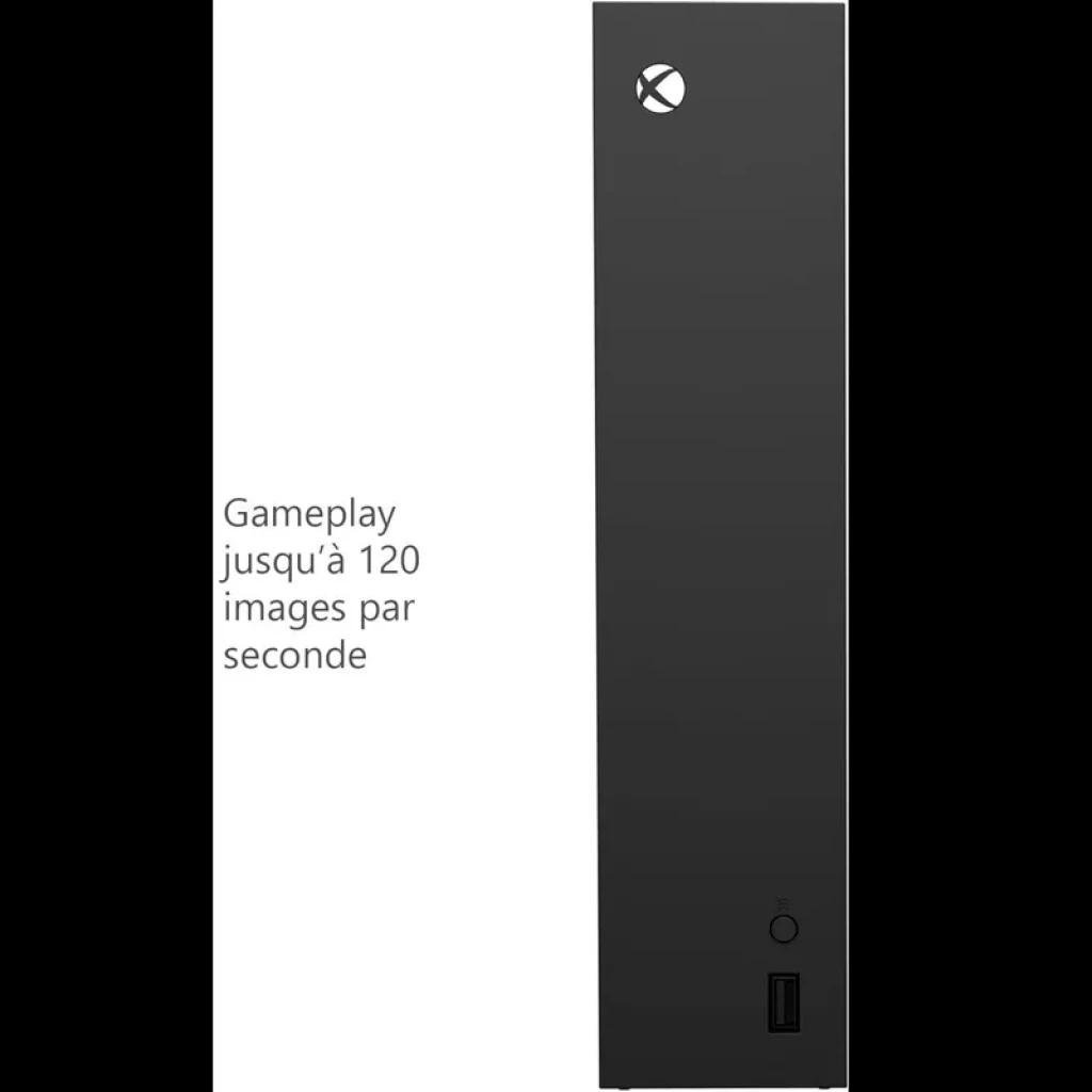 Consola Xbox Series S 1TB renovada en negro, formato vertical delgado, puerto USB frontal y botón de encendido; rendimiento hasta 120 fps