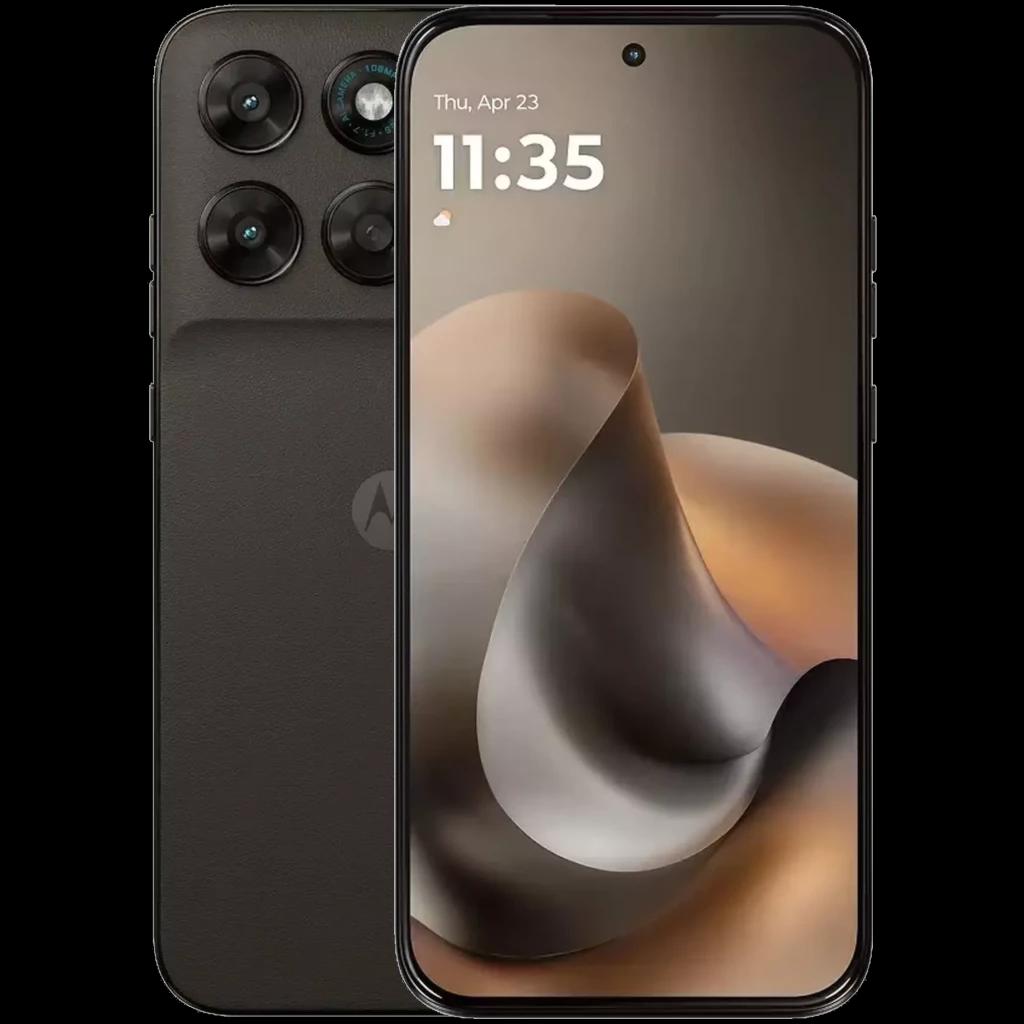 Motorola Moto G77 Noir Olive avec triple capteur arrière proéminent, écran Extreme AMOLED bord à bord, poinçon central et bords fins élégants