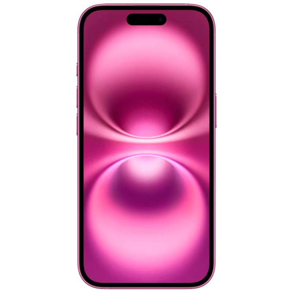 iPhone 16 5G 256 Go rose rénové état excellent, écran bord à bord avec Dynamic Island, façade rose vif, bords fins et symétriques